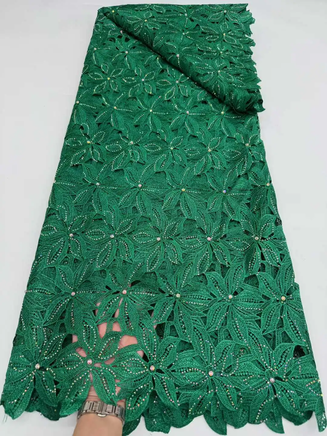 

African Milk Silk Fabric With Beads Lace High Quality Milk Silk Nigerian Mesh Lace Fabric For Wedding Dress Material RFA55