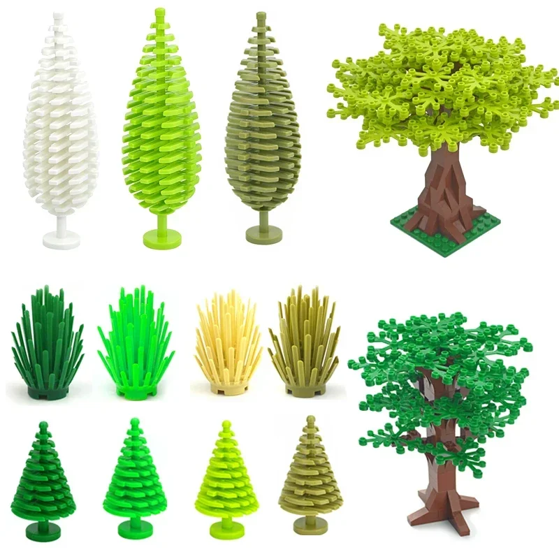 MOC Building Blocks Bricks 3471 2435 6064 City House Accessories Plant Tree Pine shrub Christmas tree Prickly Bush Bricks