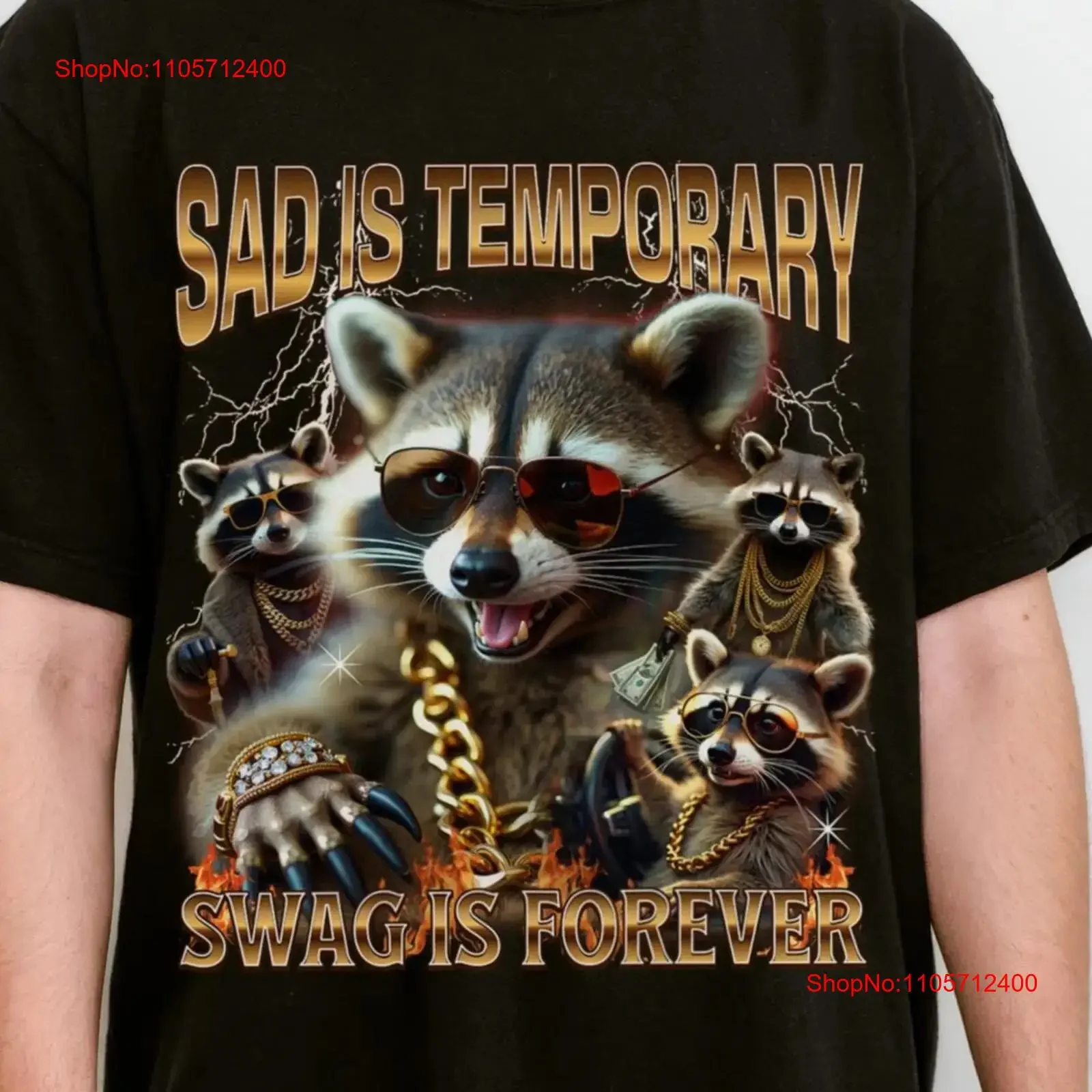 Sad Is Temporary Swag Forever Vintage 90s T Shirt Retro Raccoon Funny Y2k Bootleg Party vintage Washed Comfortable Slightly