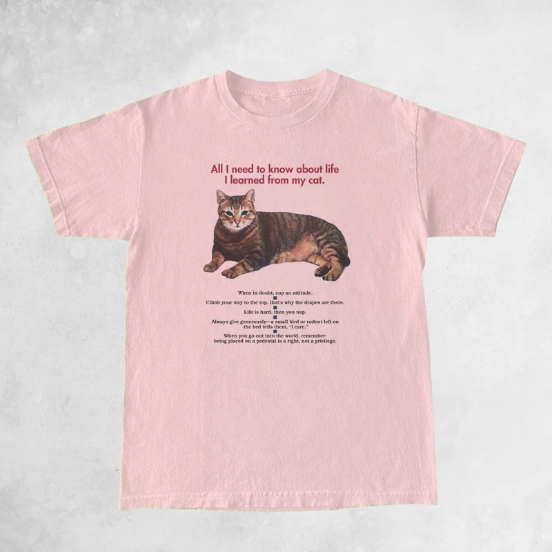 Female Cat Funny Quotes Graphic T-Shirts Short Sleeve Cute Cat Mom Tee Shirt Cat Lover Shirt Women Loose Vintage Aesthetic Tops