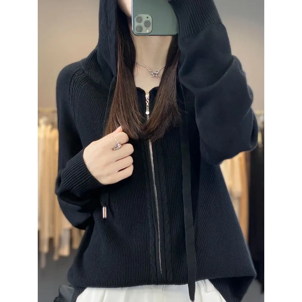 Sudaderas con capucha y sudaderas con cremallera para mujer, sudadera larga de lana merino, cómoda y resistente a la moda, calidad superior