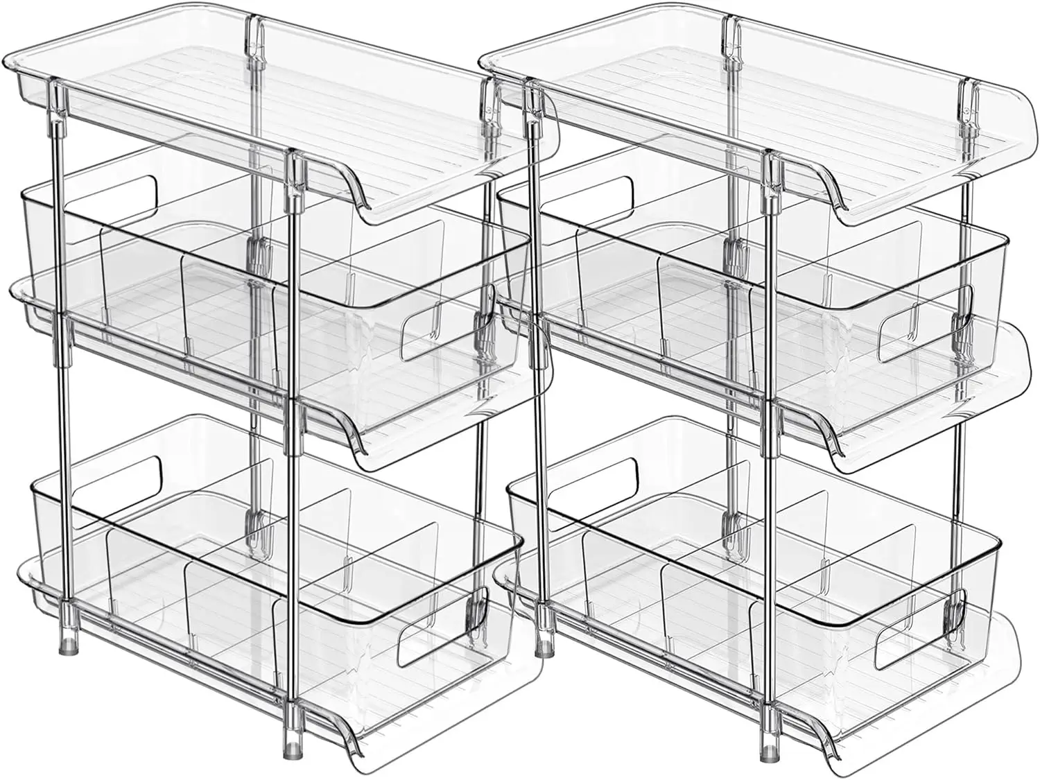 

2Set 3 Tier Clear Bathroom Organizer with Dividers, Pull-Out Pantry Organization and Storage, Multi-Purpose Under Sink O