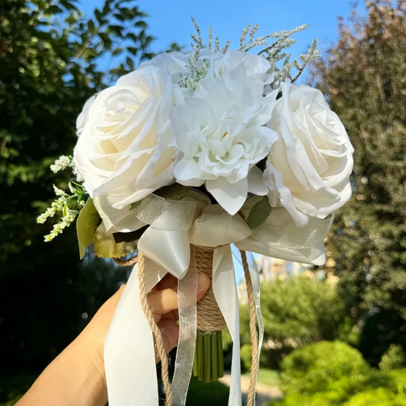 1PC Wedding Bouquets for Bride Bridesmaid Artificial Roses Flowers Party Decoration Rural Wedding Tossing Bouquet Ceremony Prop