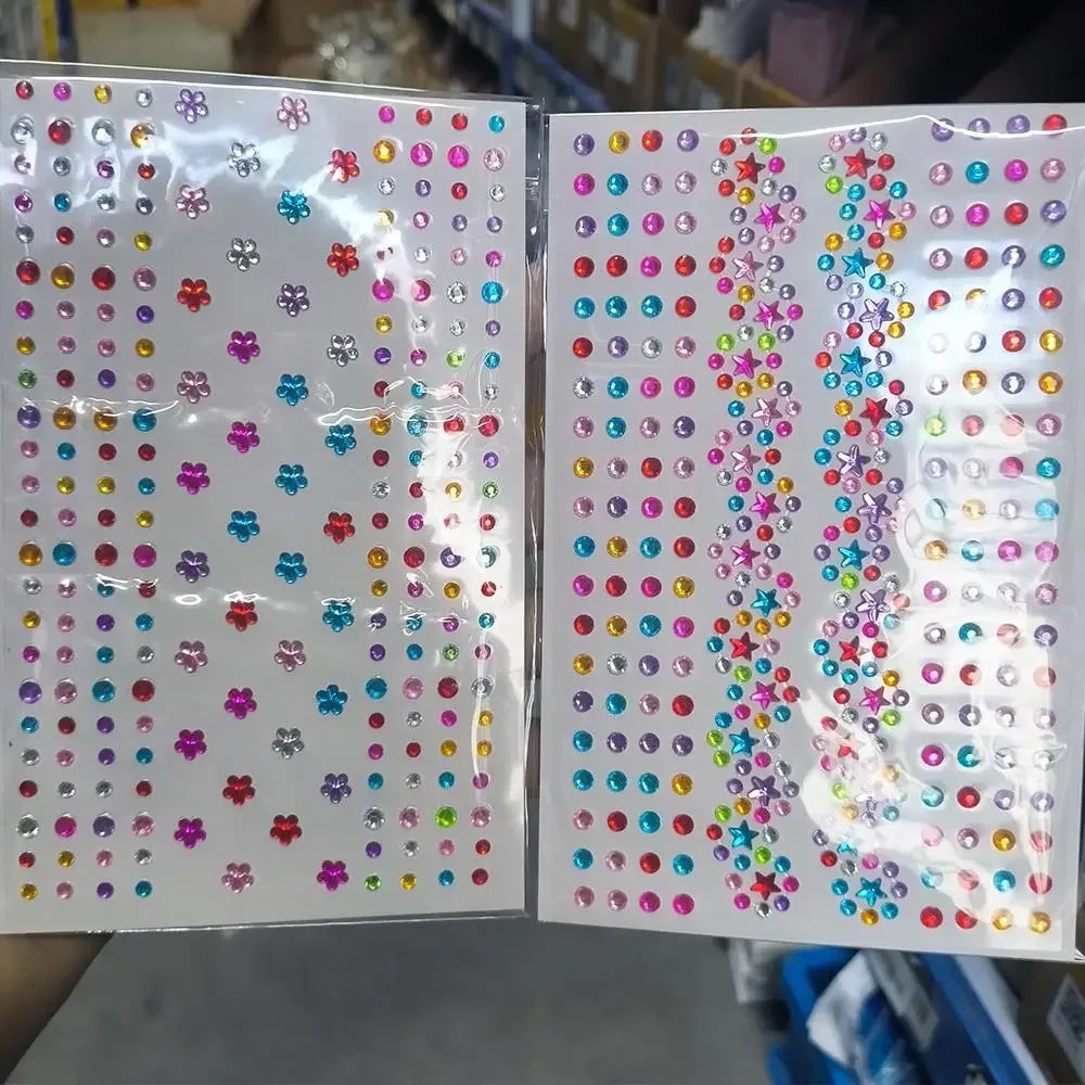 

1pc 3D Colorful Star/Flower Face Diamond Sticker Bling Rhinestone Self-Adhesive Fake Tattoo for Party Stage Makeup Gems Stickers