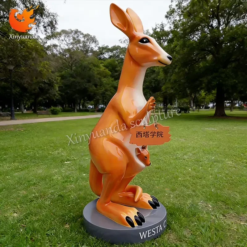 Customize Outdoor Fiberglass Life Size Animal Statue FRP Resin Kangaroo Animal Sculpture for Garden Art Decoration