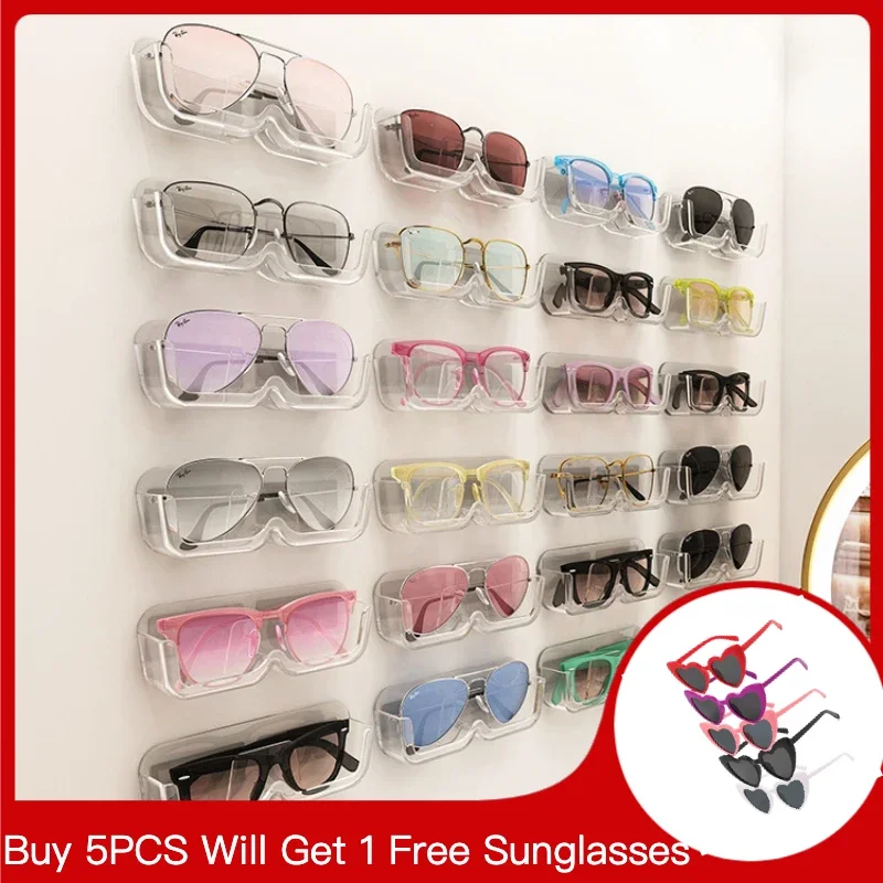 Glasses Storage Rack Wall Mounted Cabinet Glasses Storage Box Self-adhesive High End Sunglass Display Plastic Organizer