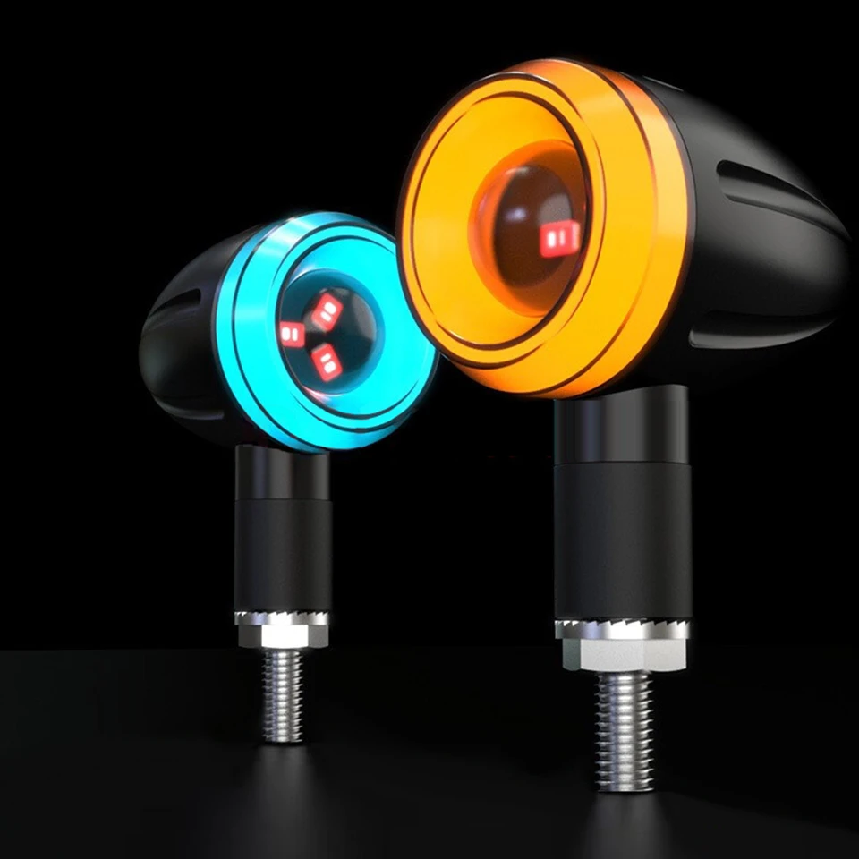 2x Smart Round Motorcycle Brake Turn Signal Light DRL All-in-one Head 3Colors Rotation Flowing Light Tail Lamp Indicator Styling