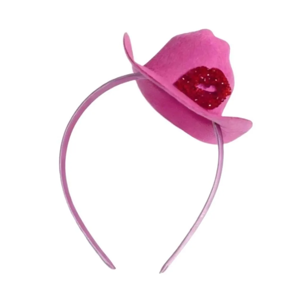 Funny Felt Valentine's Day Hair Hoop Plastic Sequins Pink Cowboy Hat Headband Pink Sweet Festival Hair Accessories Wedding Day