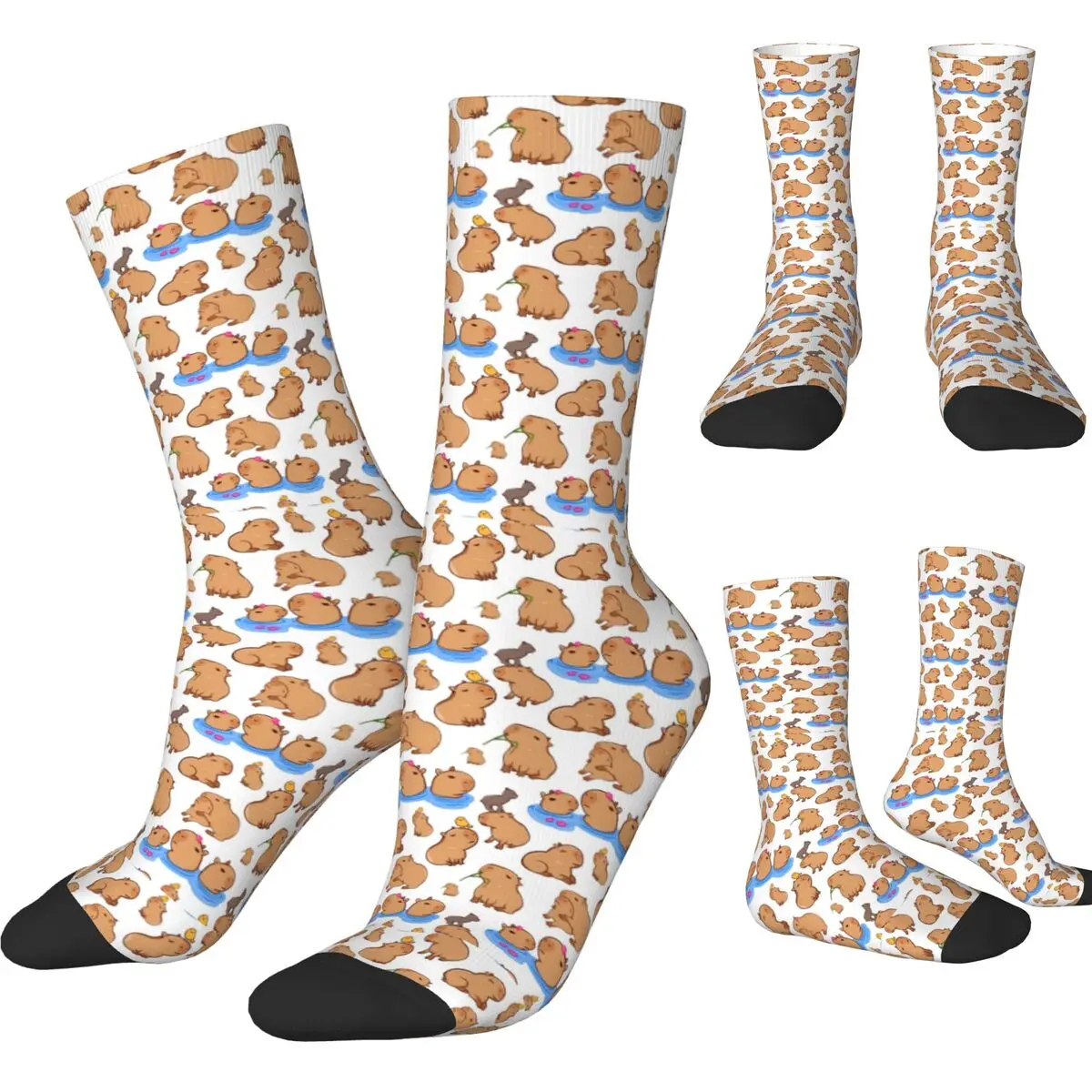 Hip-hop Capybara Pattern Basketball Socks Kawaii Animal Polyester Middle Tube Socks for Women Men Breathable