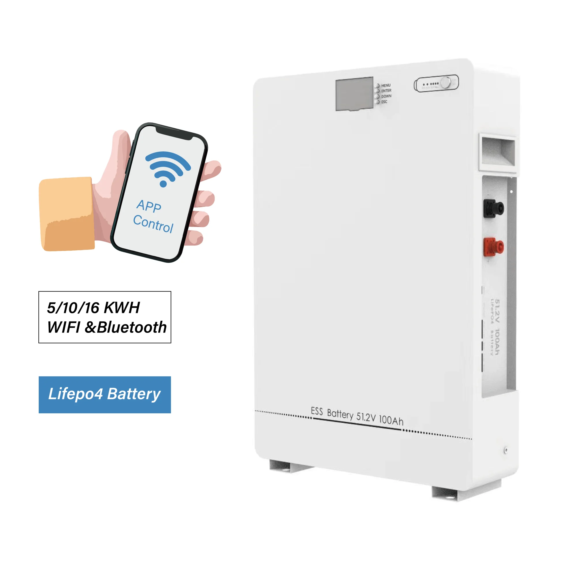 

51.2V 48V 100ah 400ah Lifepo4 Energy Powerwall IP65 20kwh Lithium Battery Solar System Wall Mount Floor Home Storage Battery