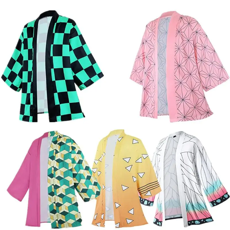 Anime Demone Kamade Zezeko Cardigan Kimono da donna rosa Estate Kamado Tanjirou Cappotto Haori giapponese da uomo a quadretti verdi