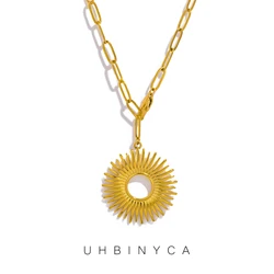 UHBINYCA Personality Stainless Steel Sun Pendant Necklace for Women Trendy Sweater Chain Aesthetic Jewelry