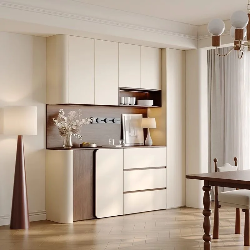 Medieval cream wind arc high side cabinet, household restaurant color matching tea large-capacity cabinet