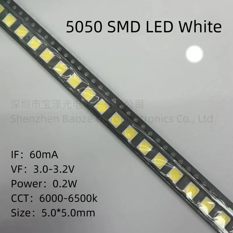 5050 SMD LED White 5.0*5.0mm High brightness High quality lamp beads