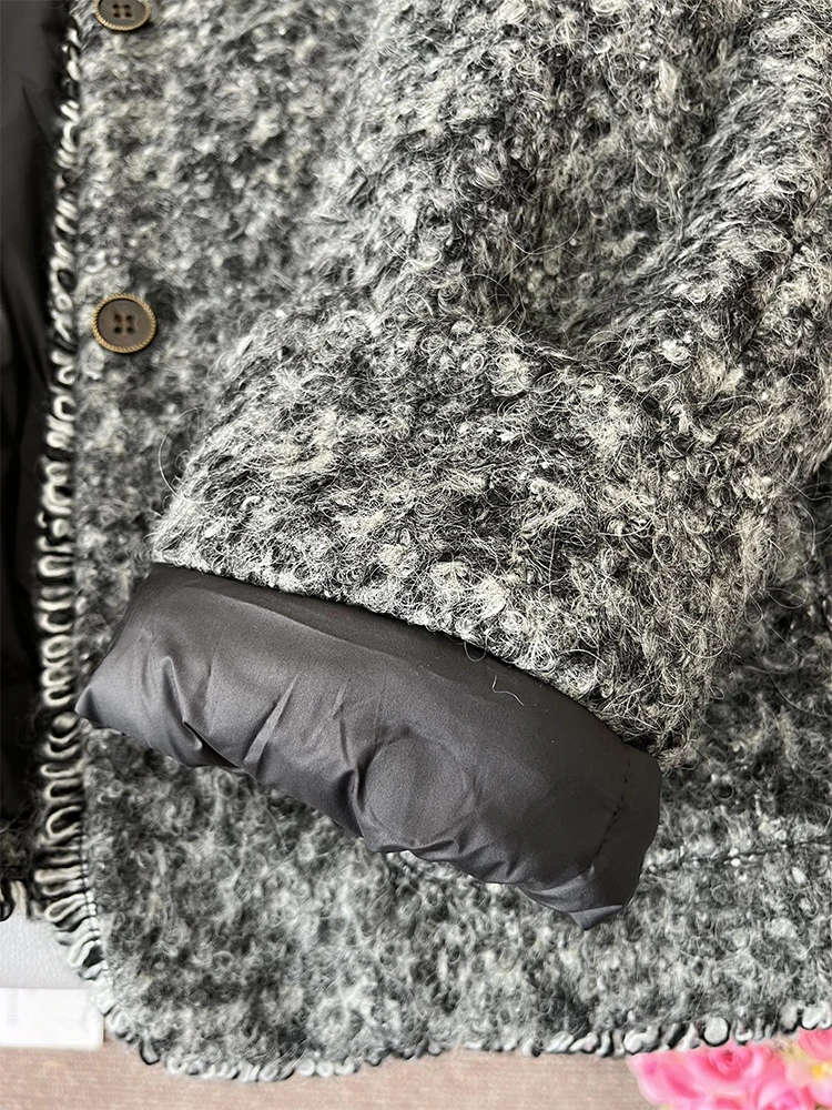 Francês em torno do pescoço jaqueta feminina cinza todos os jogos casacos de lã inverno solto moda rua casaco grosso