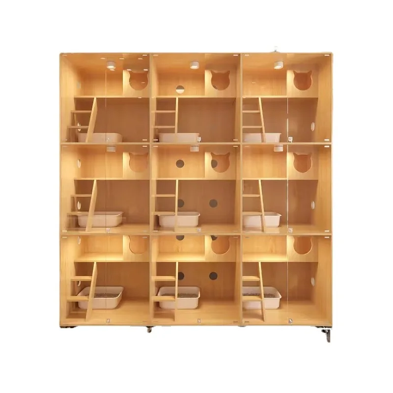 

Изготовленная на заказ витрина для кошек, вилла из цельного дерева, большое пространство, стеклянная клетка для кошек, клетка для разведения, роскошная клетка для кошек