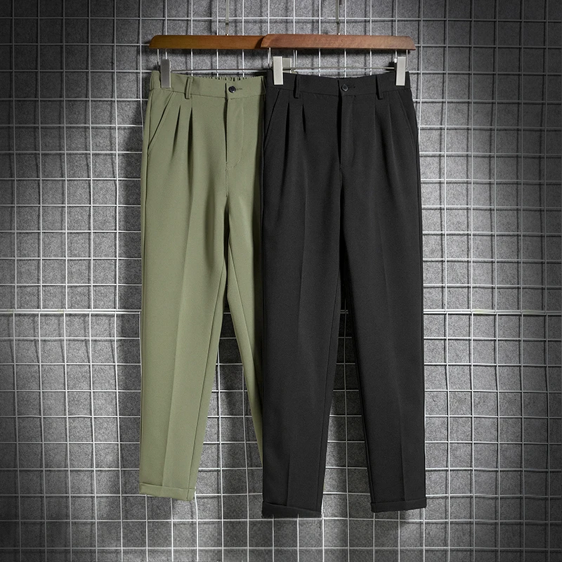 

Spring Summer Suit Pants Men's Slim Straight Lightweight Breathable Trousers Quick Dry Elastic Pants Male Sweatpants A283