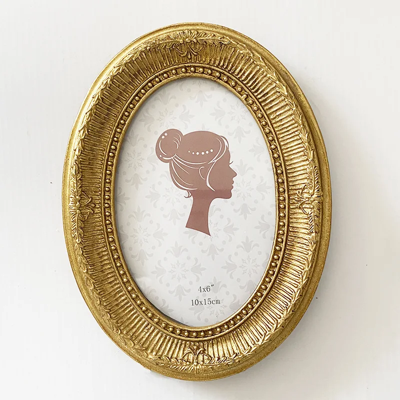 

Mutihome Room Decoration European And American-style Golden Oval Resin Photo Frame French Home Living Room Resin Picture Frame