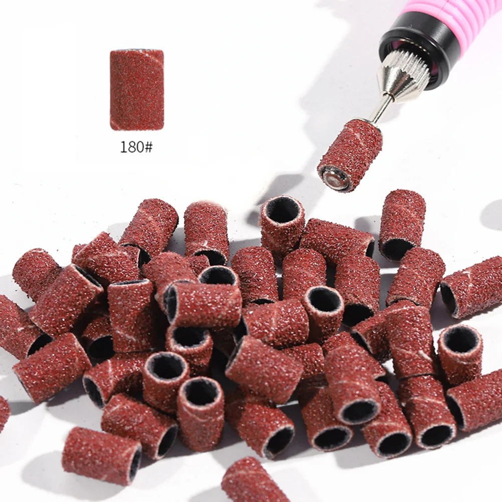 100Pcs 180 Grit Sanding Rings Nail Drill Grinding Heads Corundum Durable for Natural Artificial Nails Manicure Pedicure Tool
