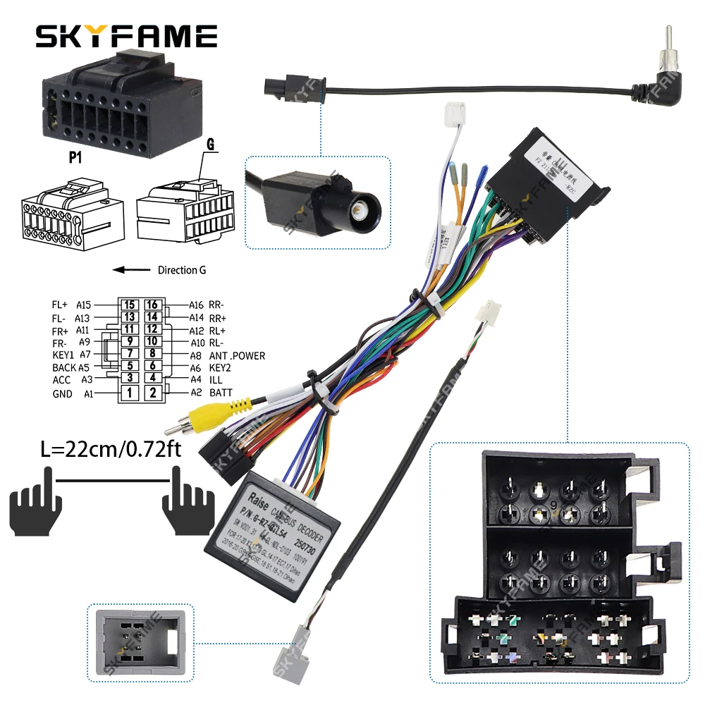 SKYFAME-Adaptador de arnés de cableado de coche, decodificador de caja Canbus de 16 pines, Cable de alimentación de Radio Android para Geely Emgrand GS GL Vision X3