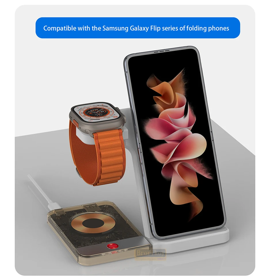 

Складная беспроводная зарядная станция 15 Вт 4 в 1 для iPhone 15 14 13 Pro Max Samsung Galaxy S22 S21 Apple iWatch 7 6 Airpods Pro 3