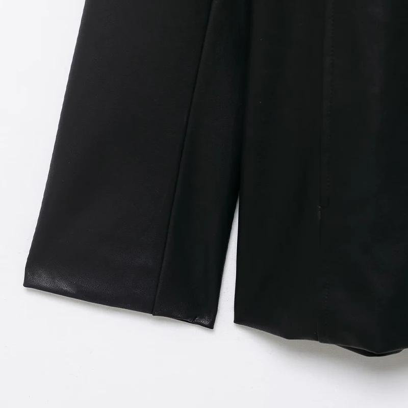 Willshela Damska Moda PU Czarne Jednorzędowe Kurtki Vintage z Klapami Długie Rękawy Eleganckie Stroje Damskie