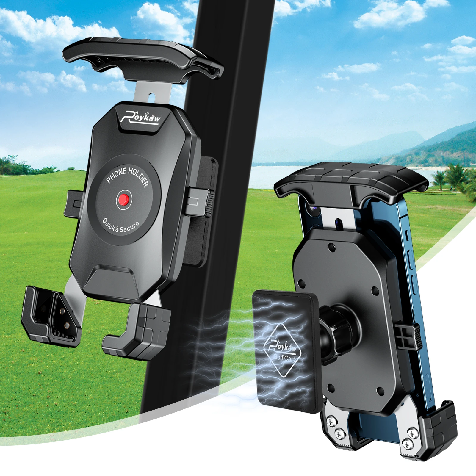 Roykaw Golf Cart Magnetic Phone Holder Mount Compatible with EZGO/Club Car/Yamaha, Compatible with iPhone/Galaxy/Google Pixel