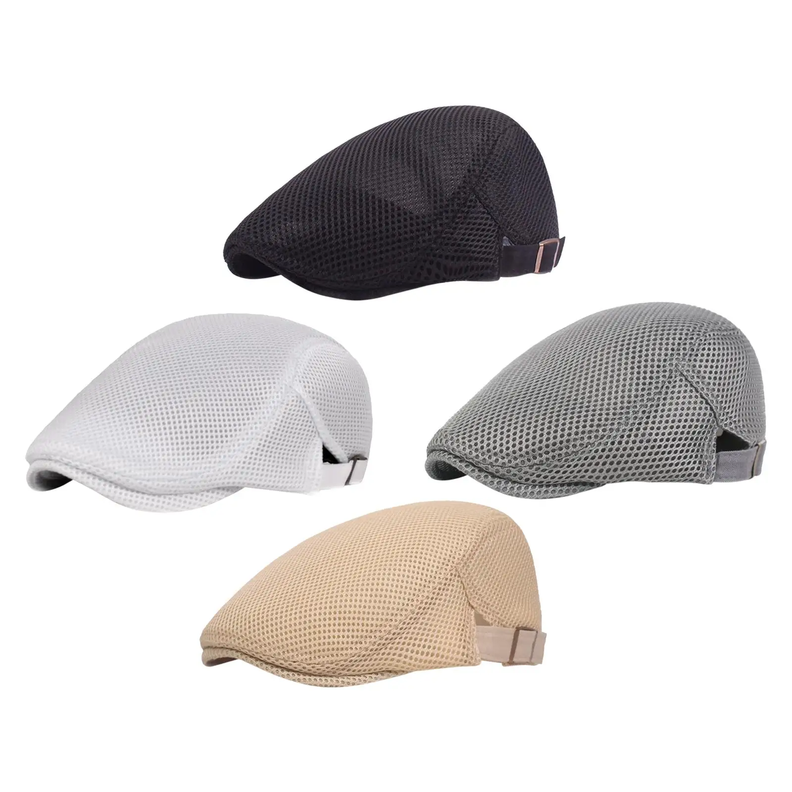 Men's Mesh Flat Cap Cabbie Hat Male Forward Cap Casual Painter Hat Breathable Summer Hat for Golf Traveling Gardening Fishing