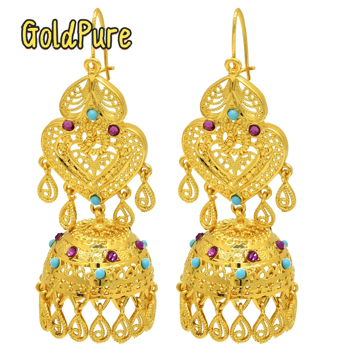 

Серьги Goldpure для женщин, 9999 пробы, 24K, из настоящего золота, новые, в этническом стиле, индийские, для невесты, висячие, подарок на свадьбу в Нигерии