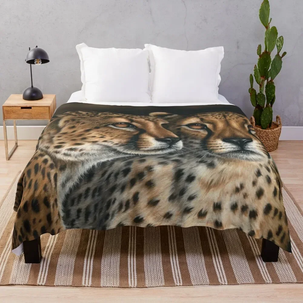 

Wildlife Artwork of Two Cheetahs Throw Blanket Hairy Sofas Bed covers Plaid on the sofa Blankets