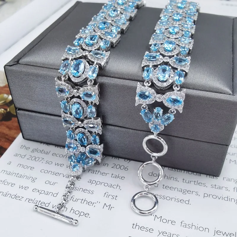 SACE GEMS Arrival Trend 925 Sterling Silver Swiss Blue Topaz Gemstone Bracelrts for Women Engagement Cocktail Party Fine Jewelry