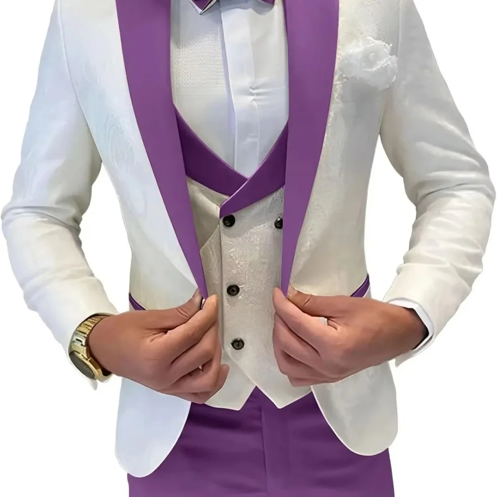 

Men's Formal Groom Suits 3 Pieces Men Suits Peak Lapel Single Breasted Blazer Vest Pants for Business/Wedding
