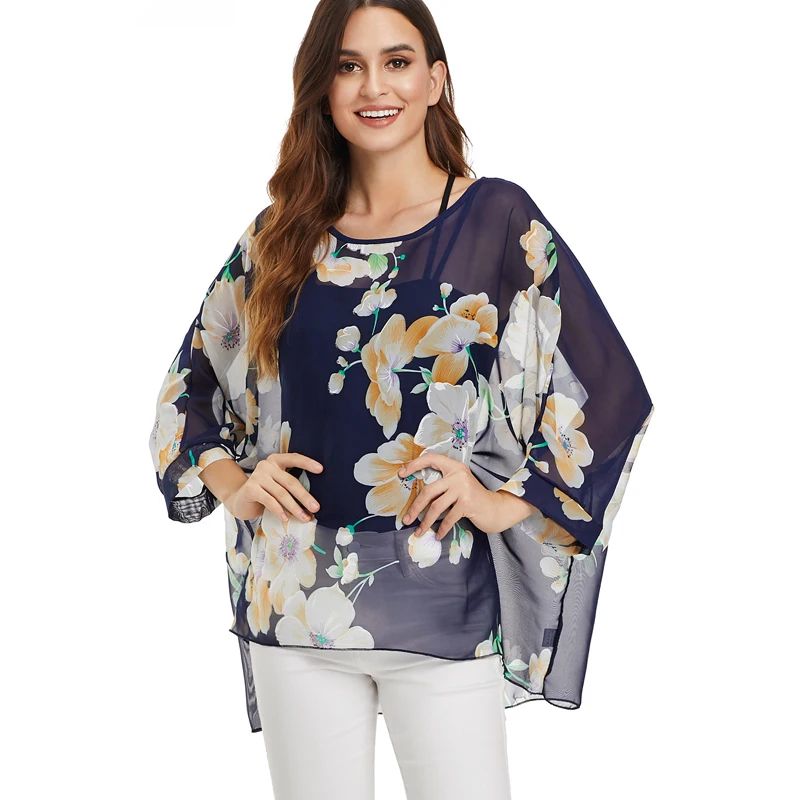 BHflutter Women Blouse 2019 New Fashion Floral Print Boho Summer Tops and Blouses Batwing Casual Chiffon Shirts bluzki damskie