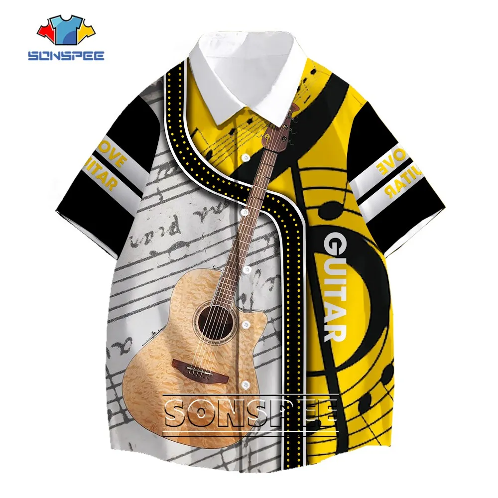 SONSPEE Summer Musical Notes 3D Print Blouses Short Sleeve Hip Hop Music Fan Shirts Fashion Oversized Guitar Rock Tops for Men