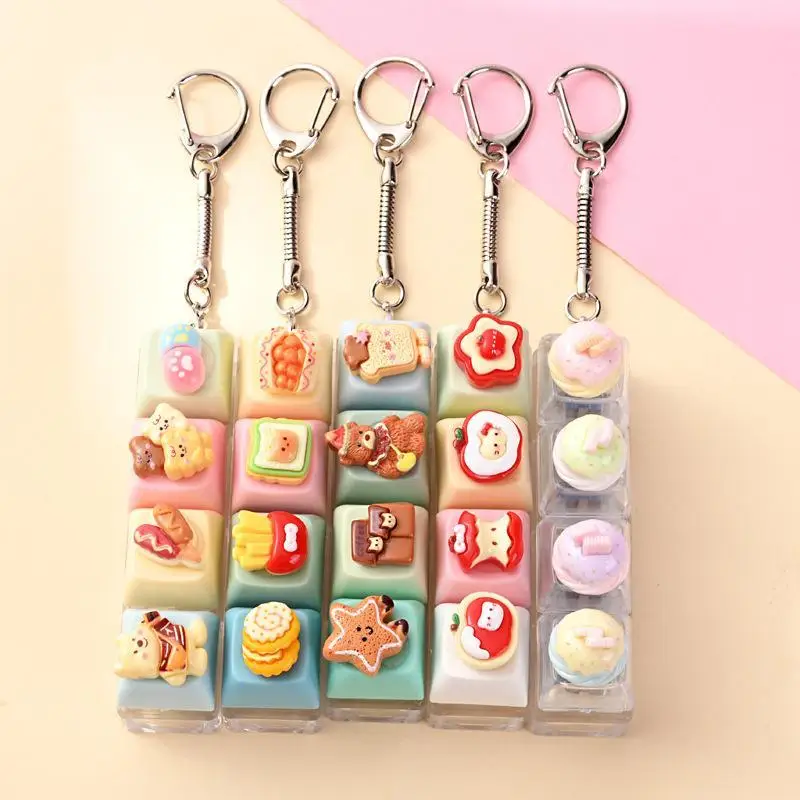 Cute Fidget Clicker Keychain Mini Push Button Stress Relief Toy Kawaii Bag Charm Portable EDC Keyring Gift for Kids Adults