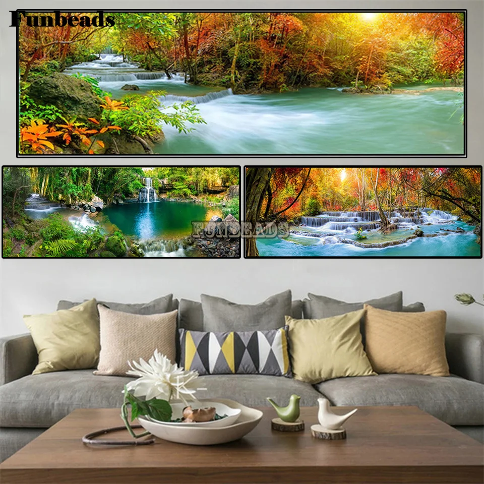 

5D Diy diamond painting Landscape Natural Waterfall Green Tree Lake Leaf square/round diamond painting embroidery decor FF7279