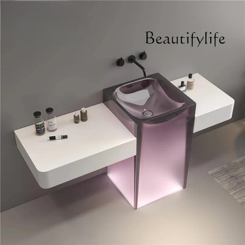 

ZGrape Purple Resin Transparent Luminous Small Apartment Washbasin Washbasin Washbasin Column Basin Sink Pool