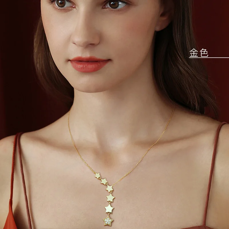316L Stainless Steel Stars Zircon Necklaces Charms Chain Choker Necklaces 2021 New For Women Fashion Jewelry Collier image 3