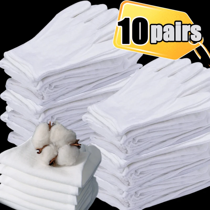 

10Pairs White Cotton Work Gloves for Dry Hands Handling Film SPA Glove Ceremonial High Stretch Household Cleaning Tools Mittens