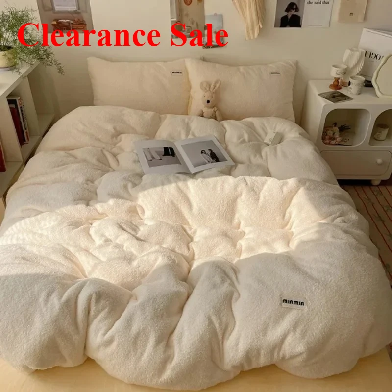 

New class A simple teddy milk fleece bed four-piece winter warm double-sided coral fleece bedding