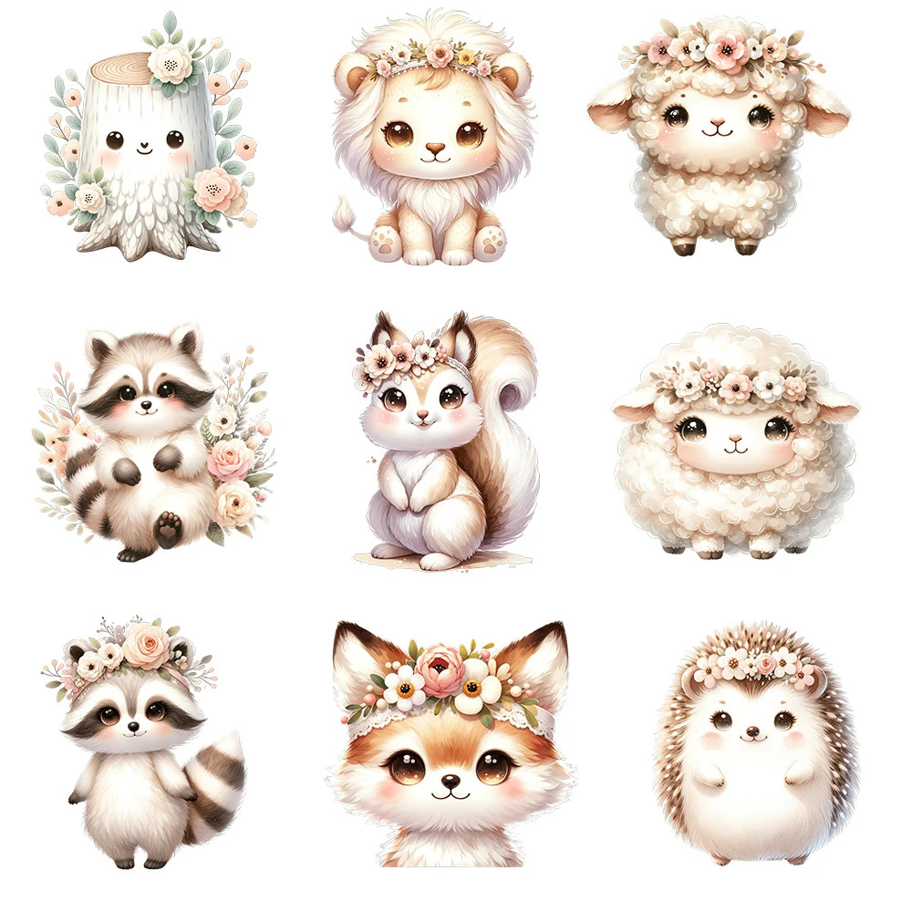 15cm Cute Flower Animal Raccoon Fox Tree Iron On Heat Transfer Sticker For Clothes Pinted Vinyl Thermal Washable T-Shirt Decal