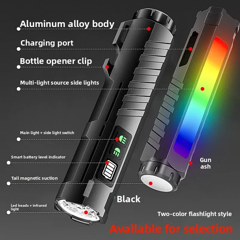 

Strong LED Flashlight - Multifunctional Magnetic Inspection Lamp Colorful Neon USB Rechargeable Outdoor Emergency Torch