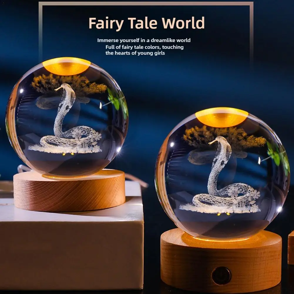 Luminous Snake Carving Crystal Ball Glowing Planetary Galaxy Decor Luxury Fairy Tale Decoration Gift Home Light Gifts