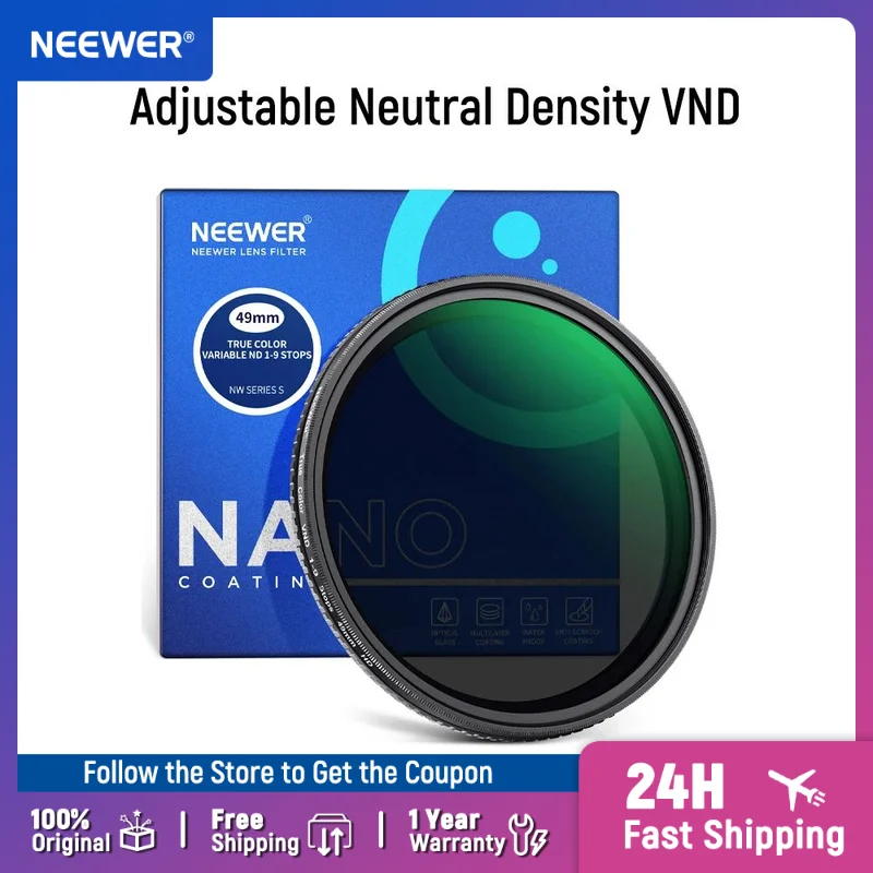 NEEWER True Colors Variable ND2-ND400 Filter Hard Stops Adjustable Neutral Density VND Filter with Multi Coated HD Optical Glass