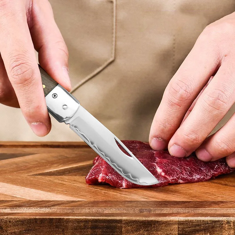 Super Sharp Damascus VG10 Steel Pocket Knife Folding Blade Wooden Handle Kitchen Fruit Meat Vegetable Cutting Knife Holiday Gift view 4