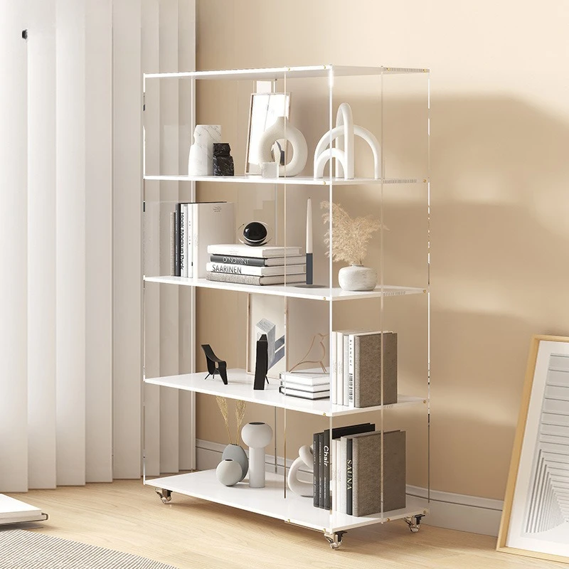 Novo Simples acrílico ampliado polia piso girando estante multi-camada móvel