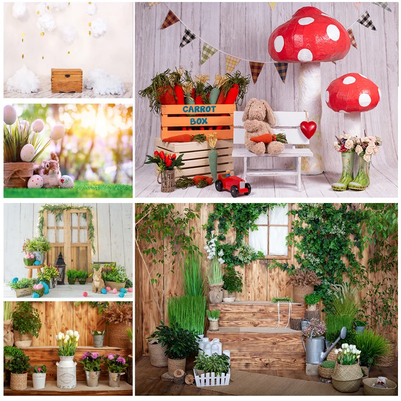 SHUOZHIKE Easter Eggs Rabbit Photography Backdrops Photo Studio Props Spring Flowers Child Baby Photo Backdrops FH-38