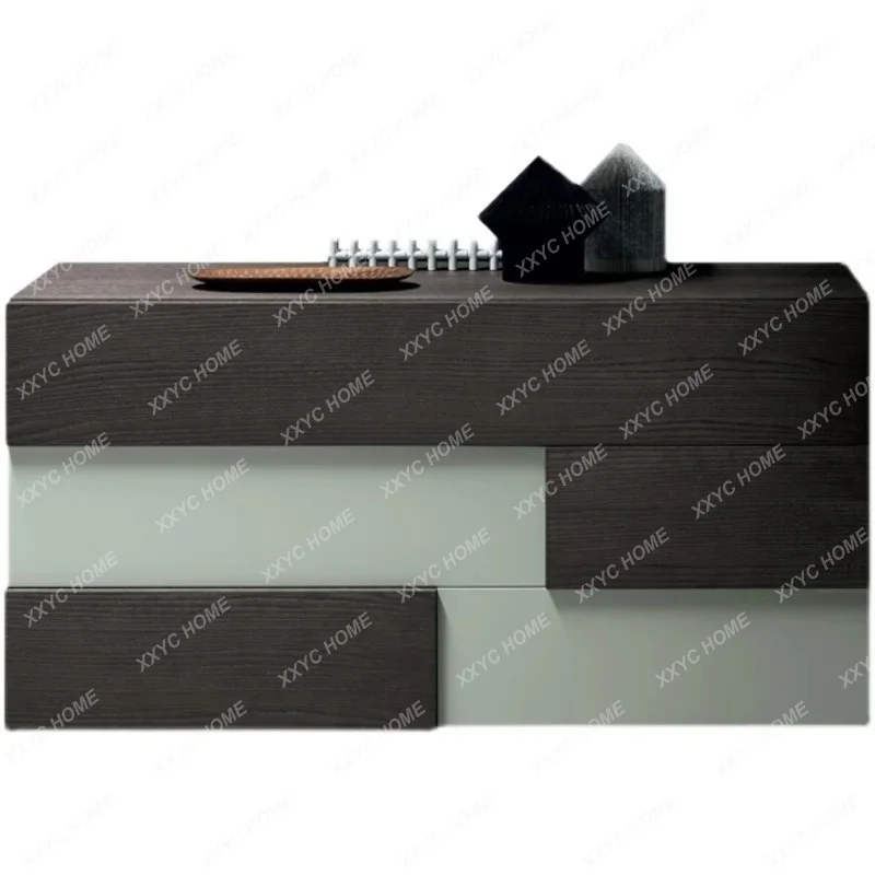 04Modern simple solid wood chest, bedroom storage, drawer, paint side cabinet