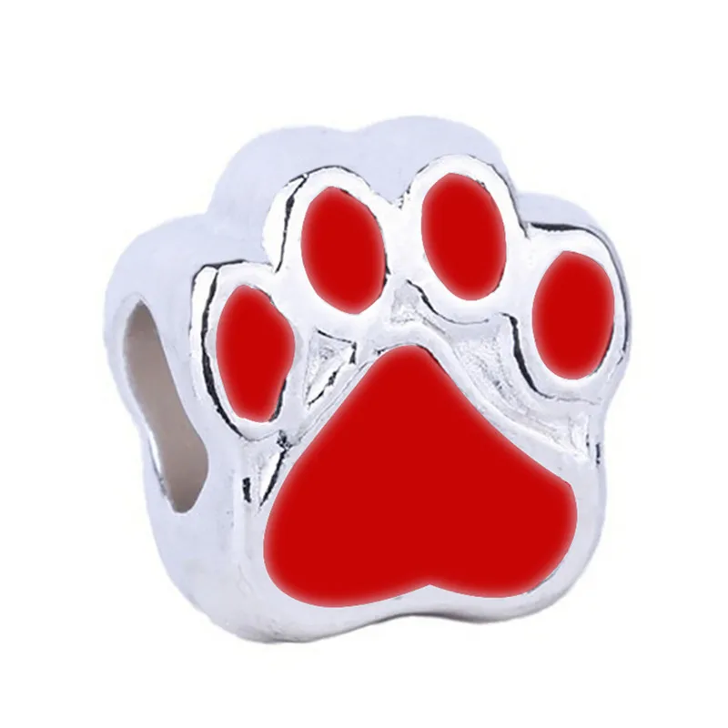 10 STKS Emaille Poot Voetafdruk Kralen Zinklegering Hond Kat Print Spacer Kralen Armband Sieraden Maken Accessoire