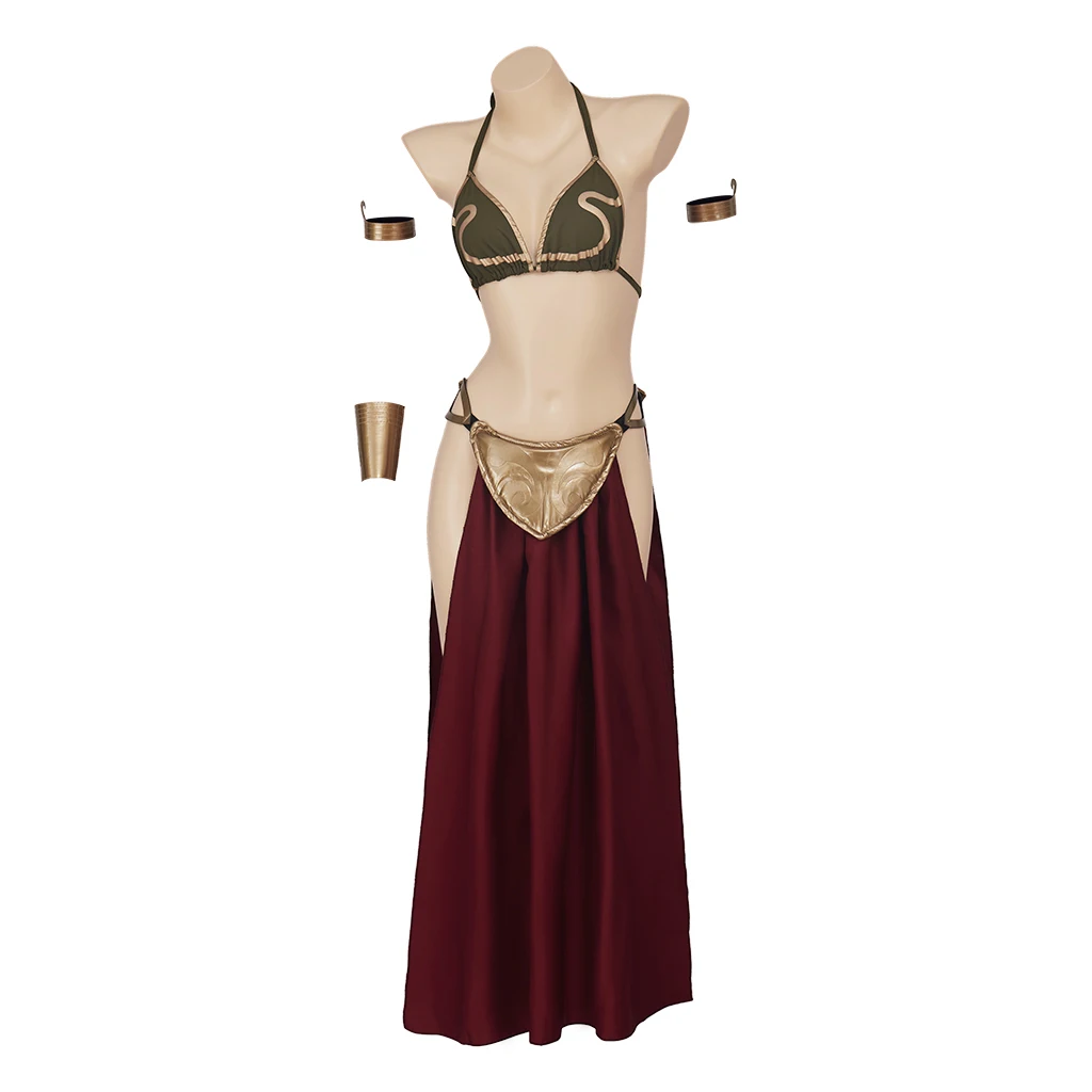 Traje de Cosplay de princesa de película Sexy, vestido de esclavo de Leia, sujetador dorado y falda, accesorios de fiesta de máscaras de Halloween, nuevo